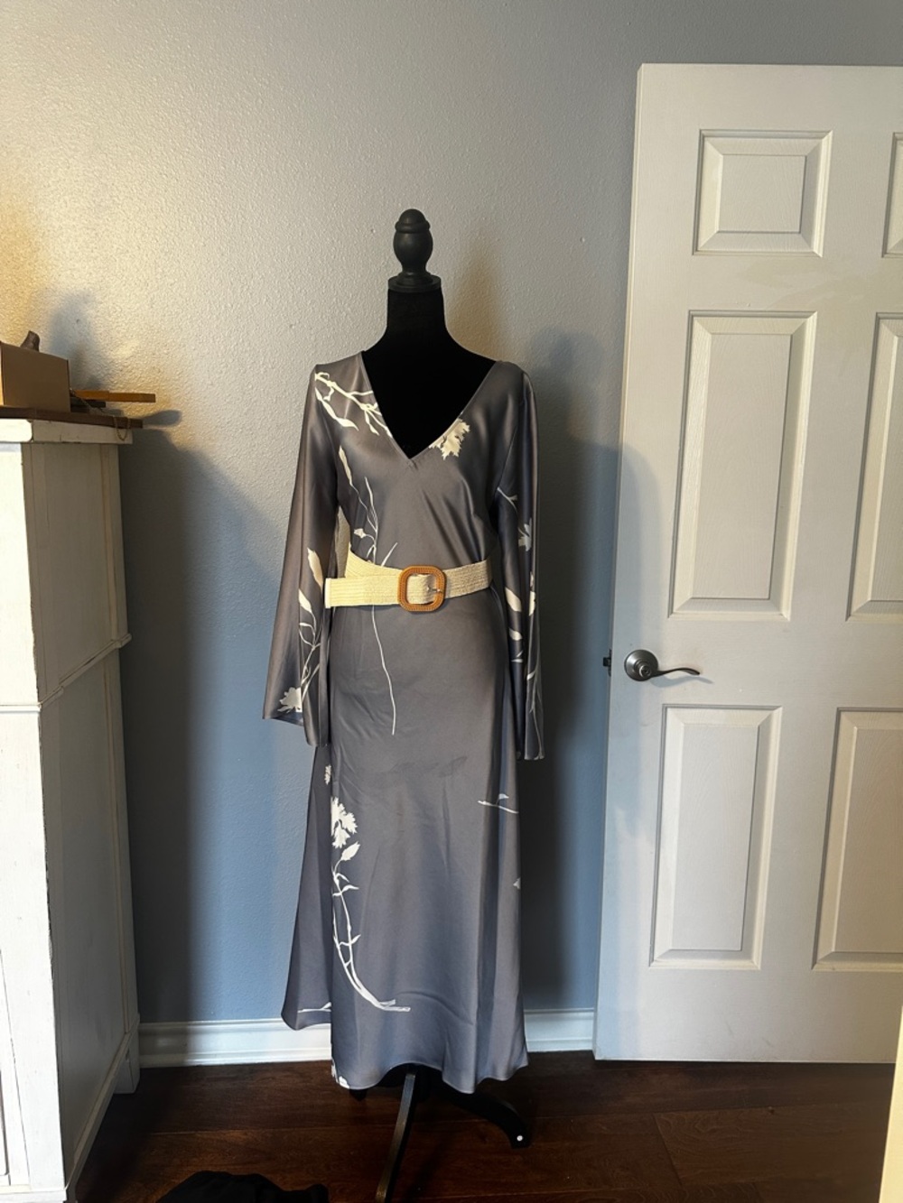 Worthington Gray Dress with Cream Floral Print